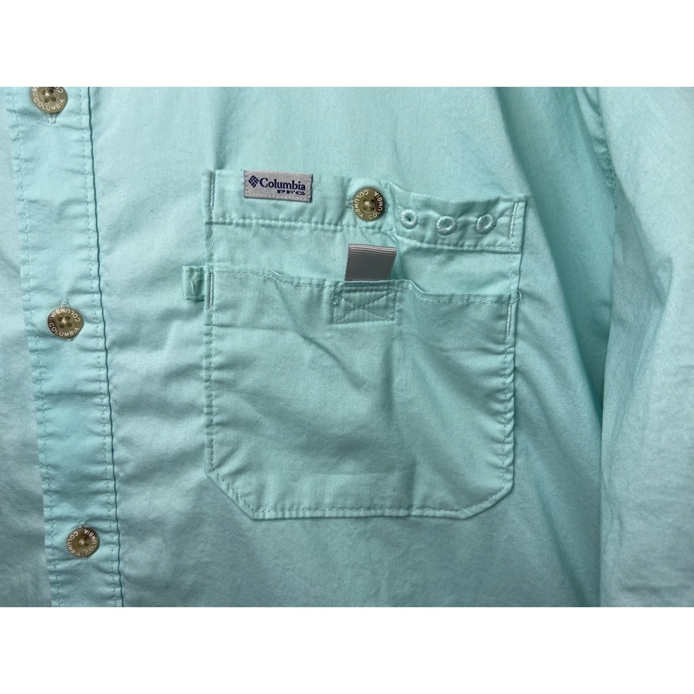 Columbia PFG Mens XXL‎ Short Sleeve Fishing Shirt Seafoam Green Button Down - Picture 11 of 15